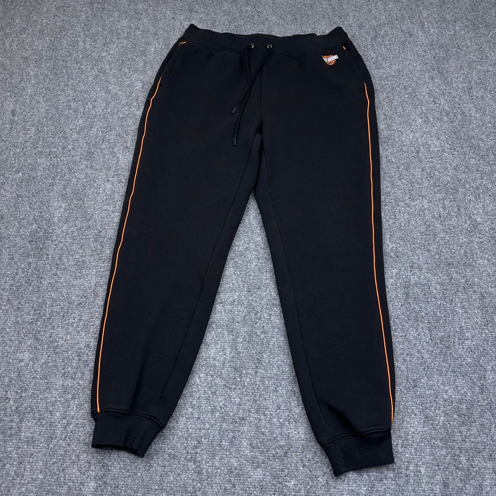 Harley Davidson Jogger Sweatpants Women's S Black Orange Piping Embroidered Logo